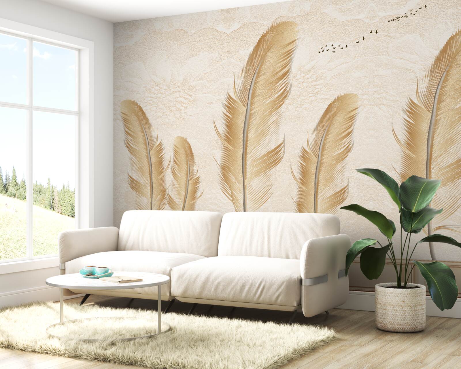 Fotobehang artistieke achtergrond versierd met veren