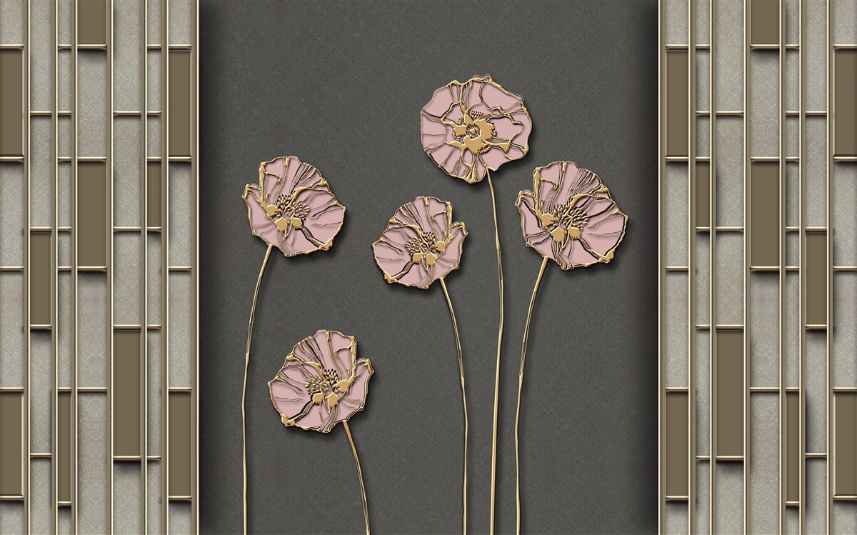 Fotobehang elegante klaprozen op een zilveren achtergrond