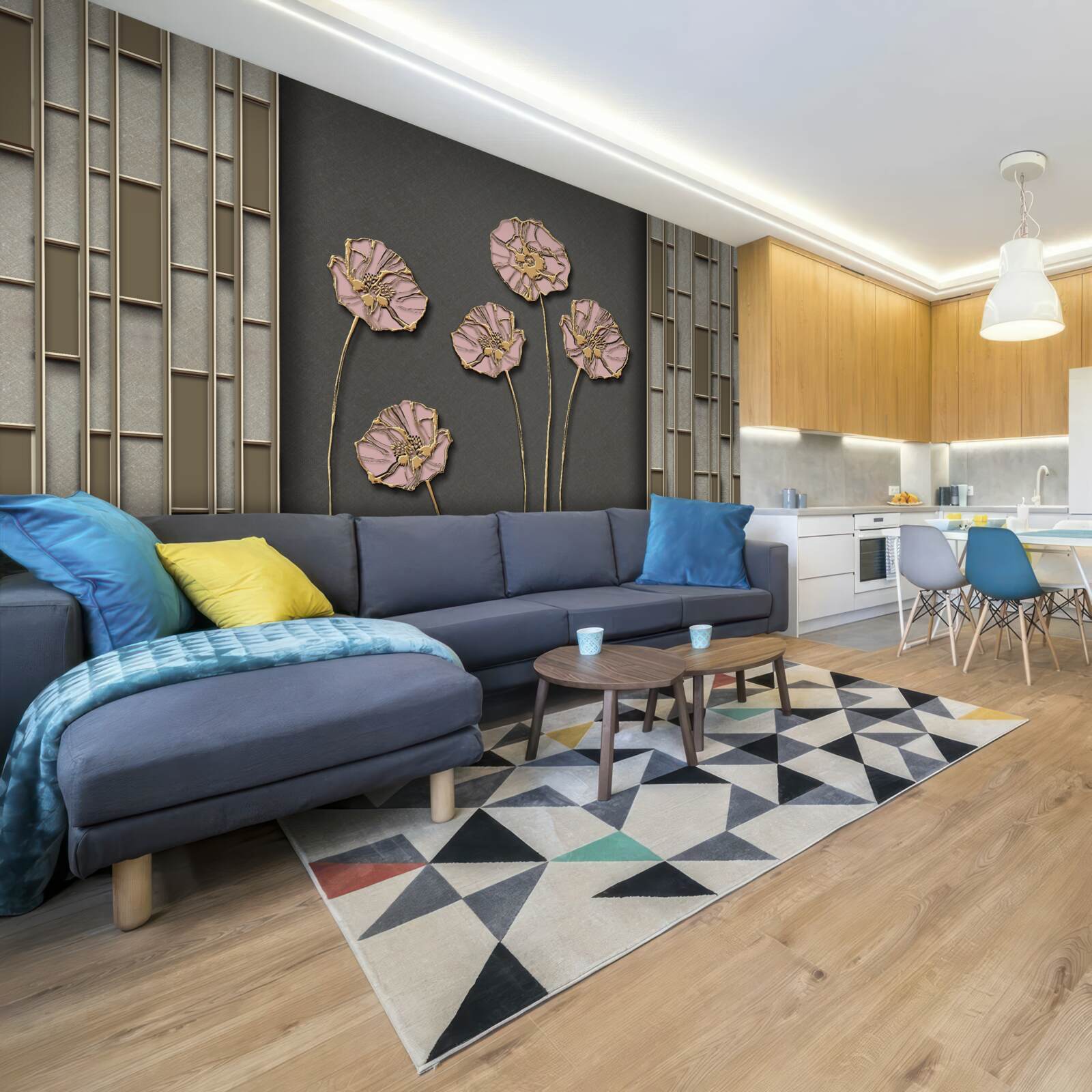 Fotobehang elegante klaprozen op een zilveren achtergrond