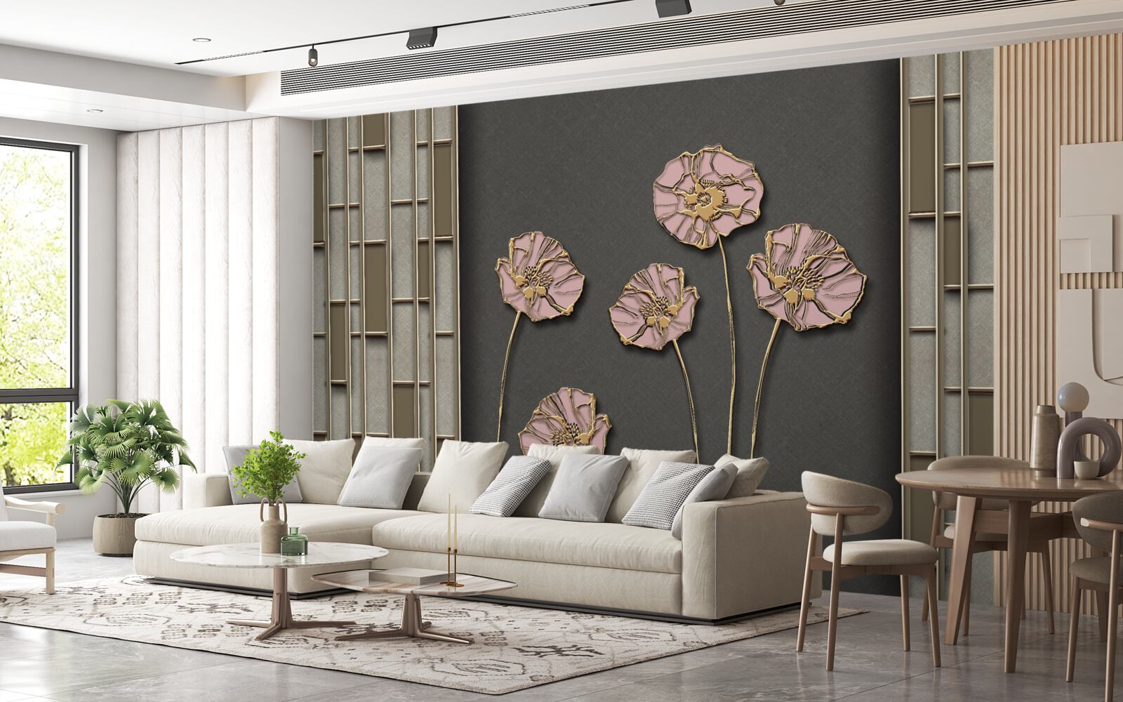 Fotobehang elegante klaprozen op een zilveren achtergrond