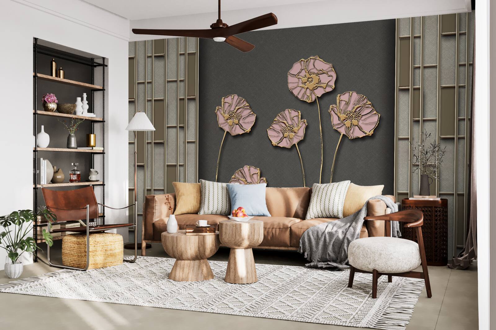 Fotobehang elegante klaprozen op een zilveren achtergrond