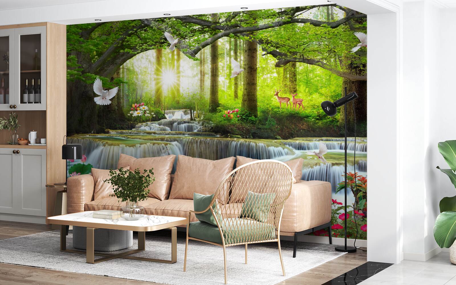 Fotobehang Leven en natuur bij een wilde waterval in het bos