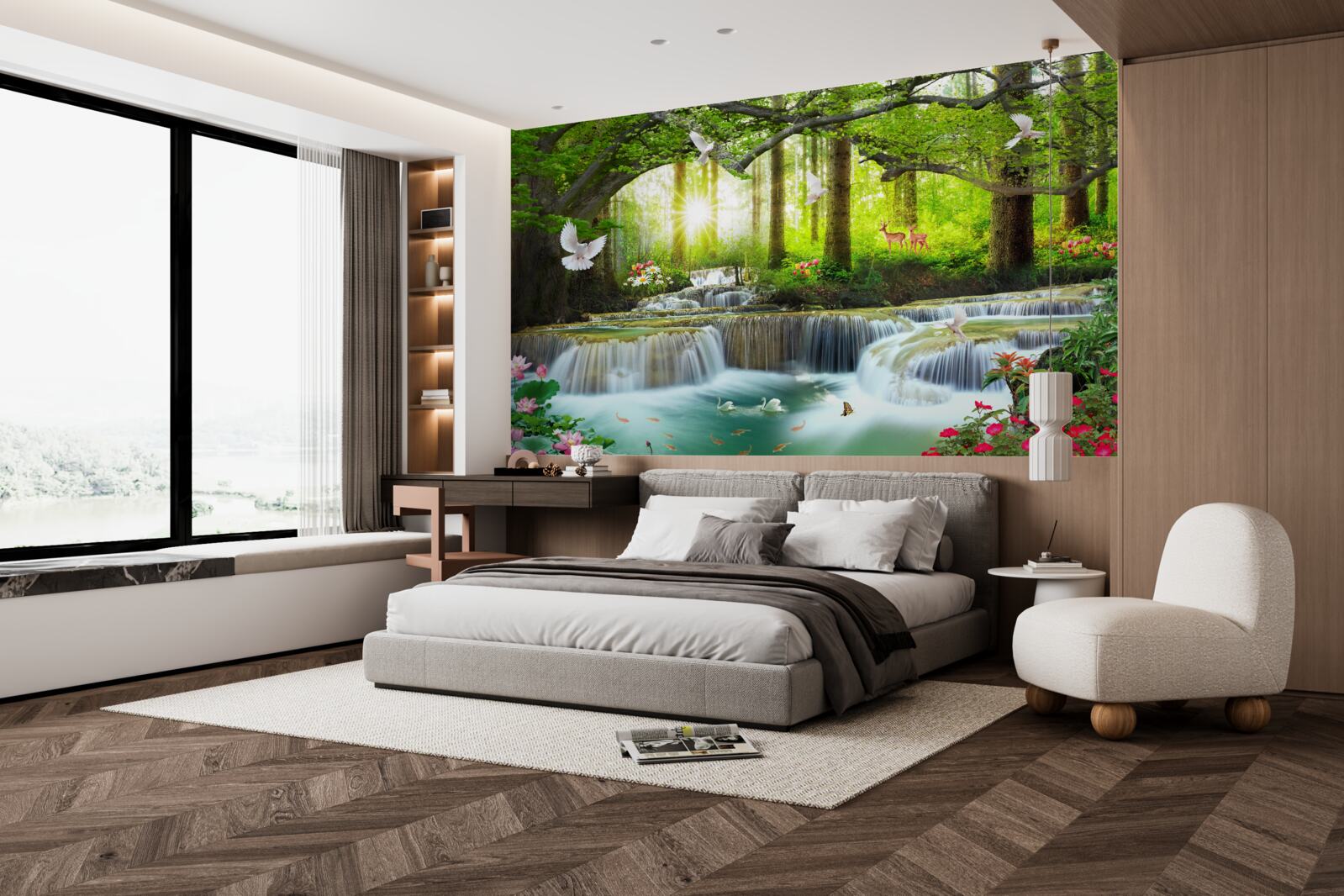 Fotobehang Leven en natuur bij een wilde waterval in het bos