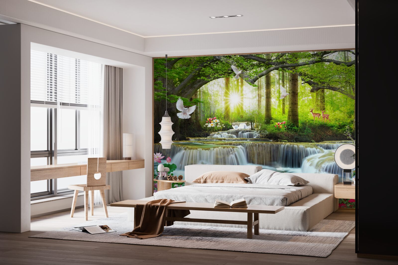 Fotobehang Leven en natuur bij een wilde waterval in het bos