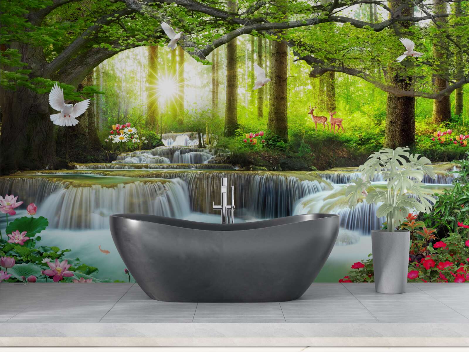 Fotobehang Leven en natuur bij een wilde waterval in het bos