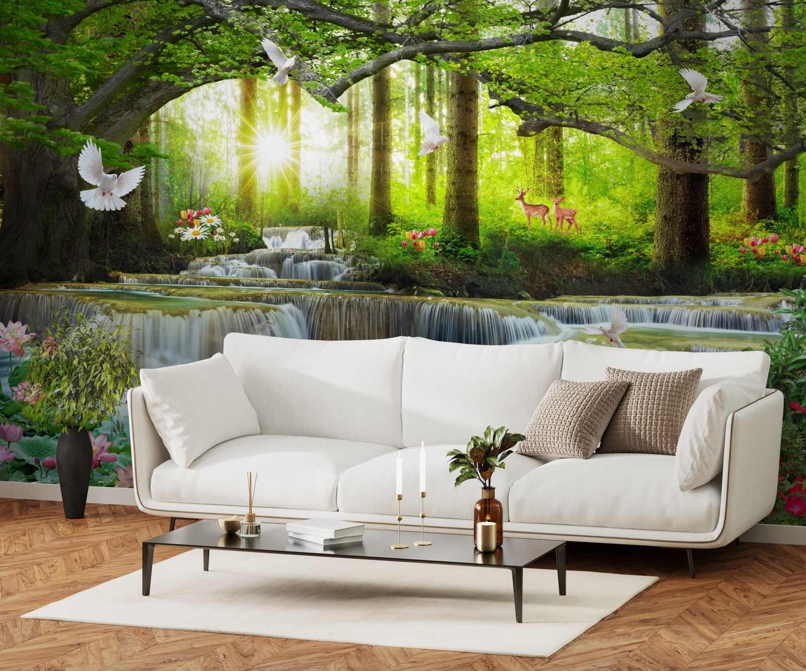 Fotobehang Leven en natuur bij een wilde waterval in het bos