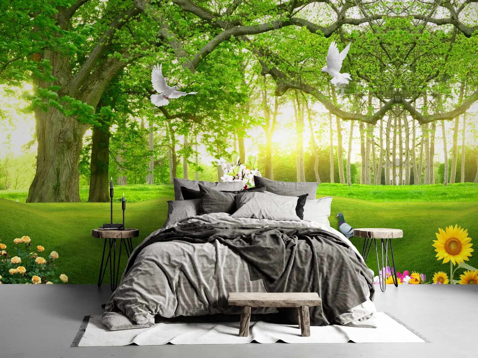 Fotobehang vredig groen gazon bij zonsopgang