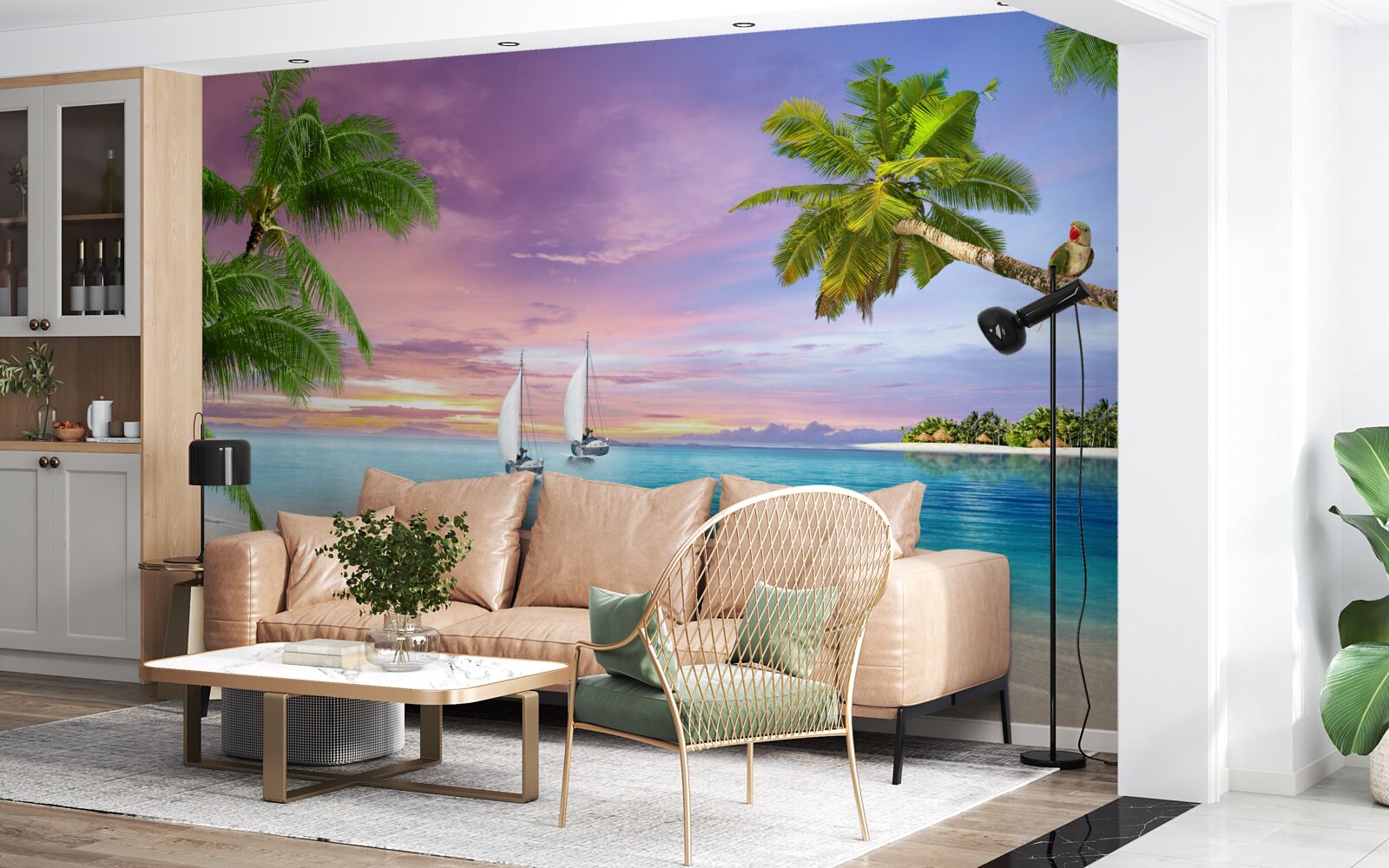 Fotobehang jachten met zeilen bij de kust