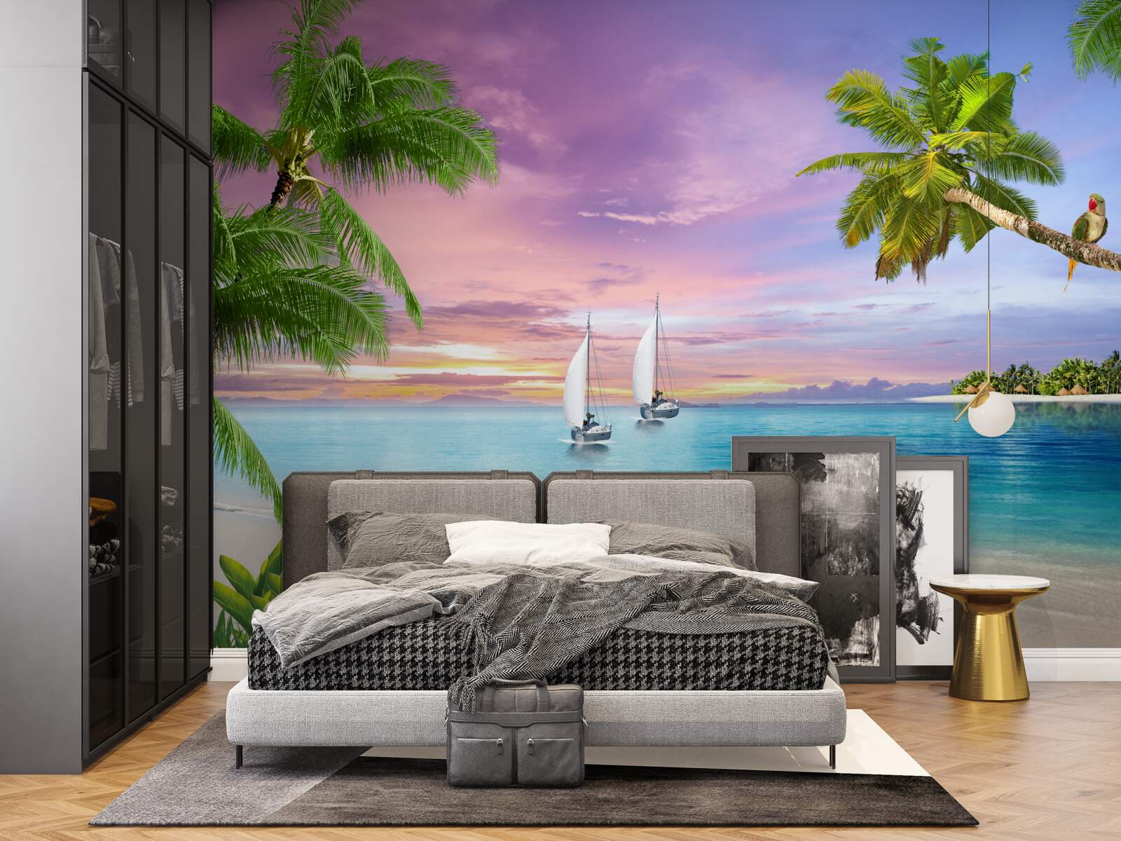 Fotobehang jachten met zeilen bij de kust