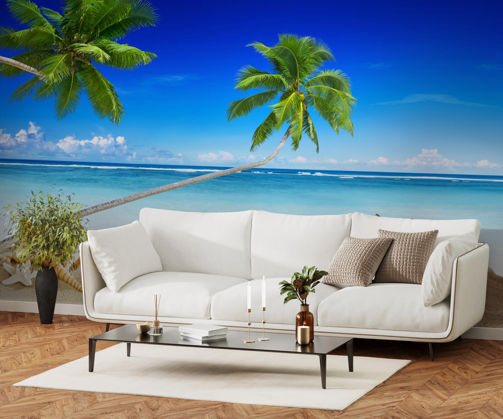 Fotobehang tropisch strand en palmbomen waar stilte heerst