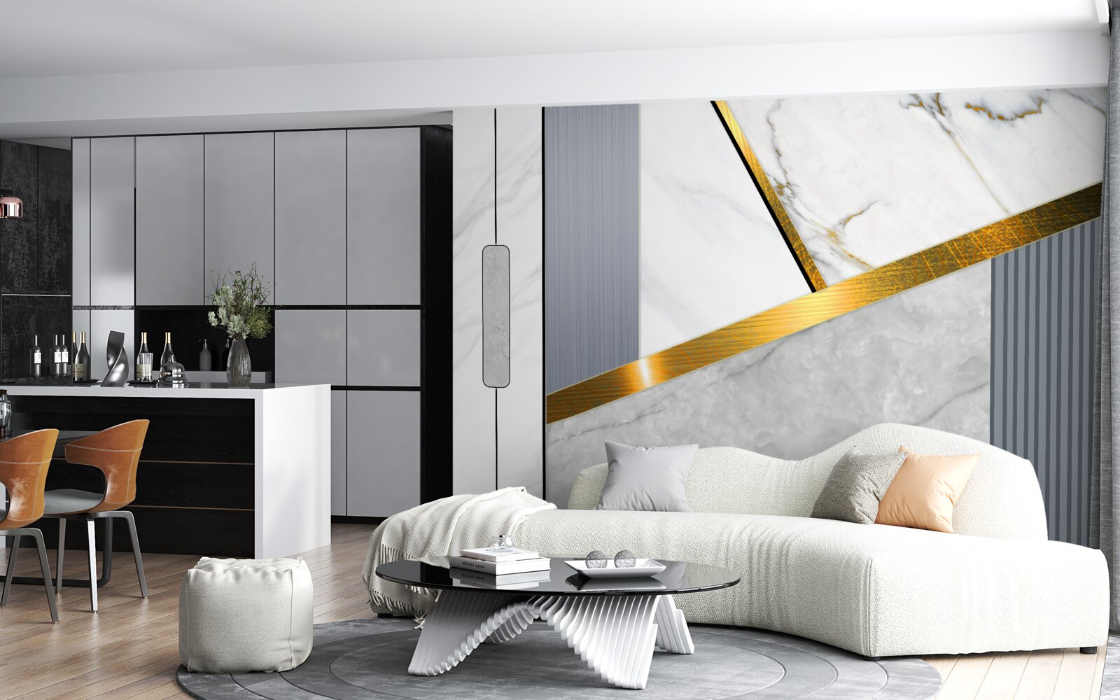 Fotobehang gouden voegen op verticale lijnen