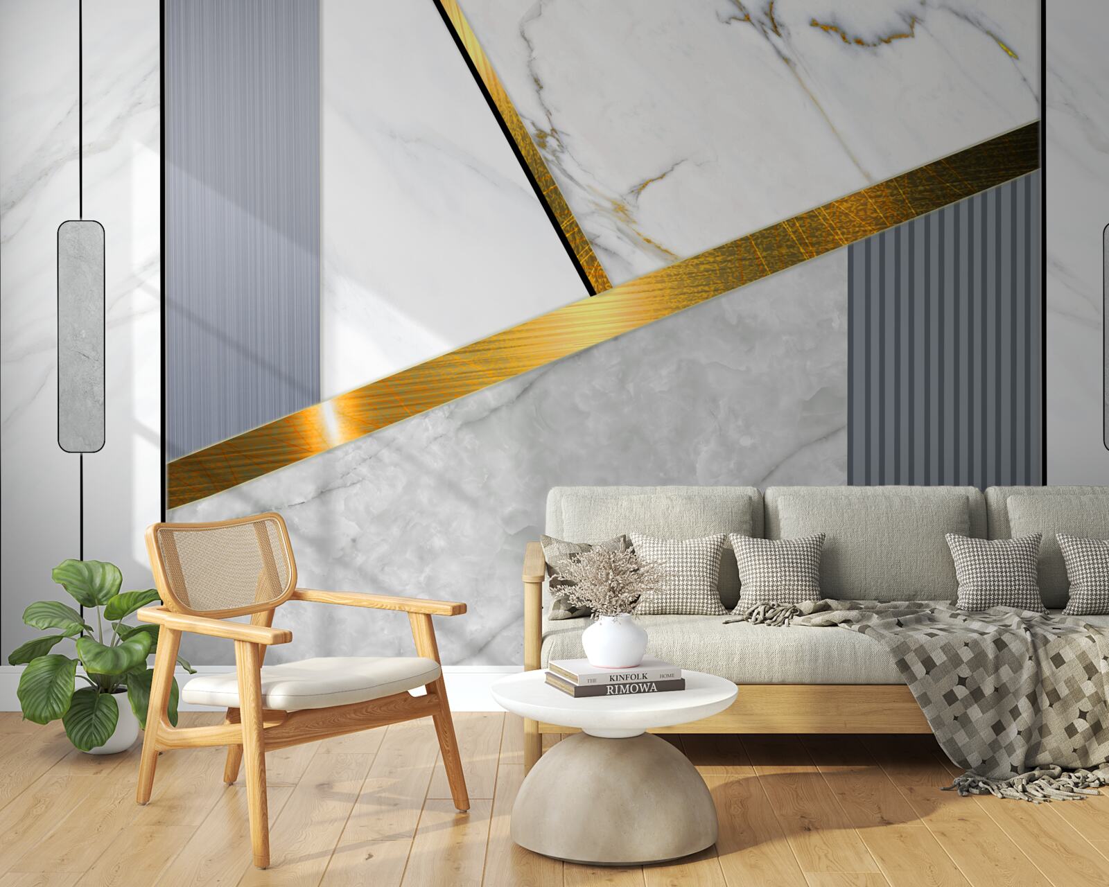 Fotobehang gouden voegen op verticale lijnen