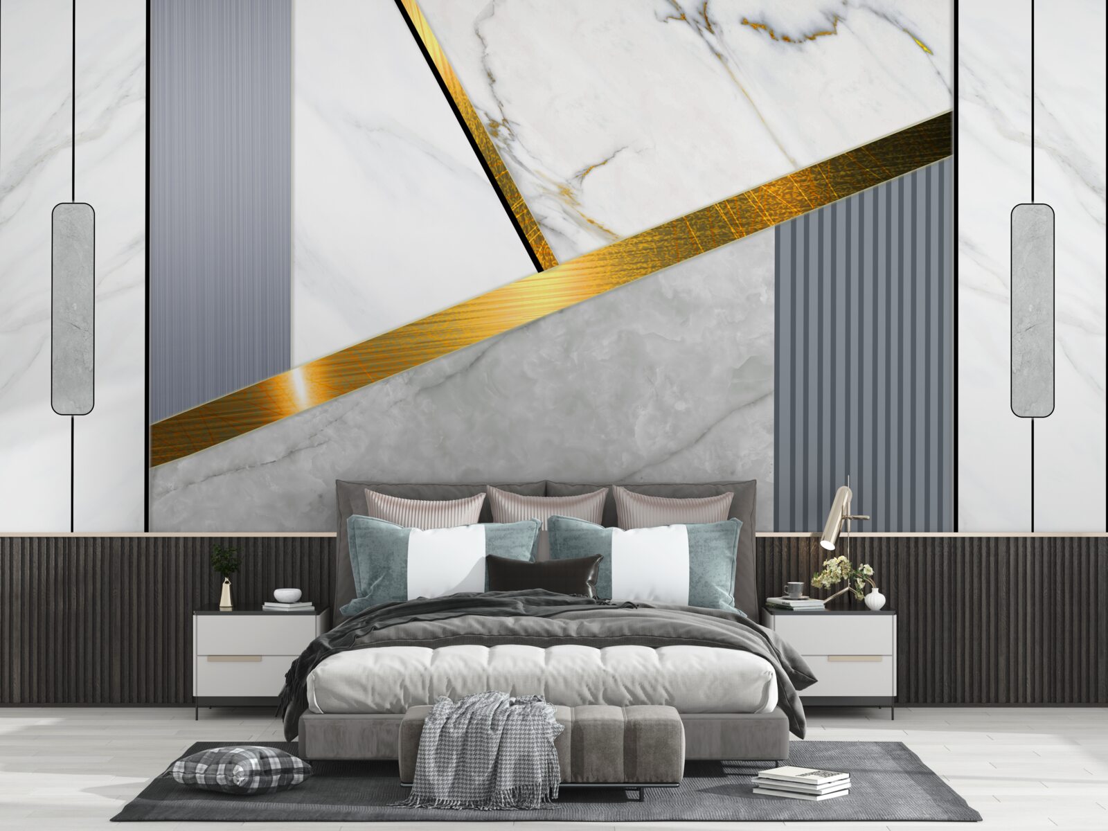 Fotobehang gouden voegen op verticale lijnen