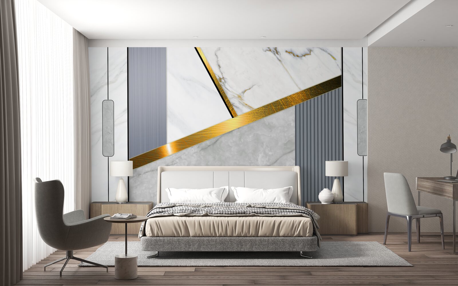 Fotobehang gouden voegen op verticale lijnen