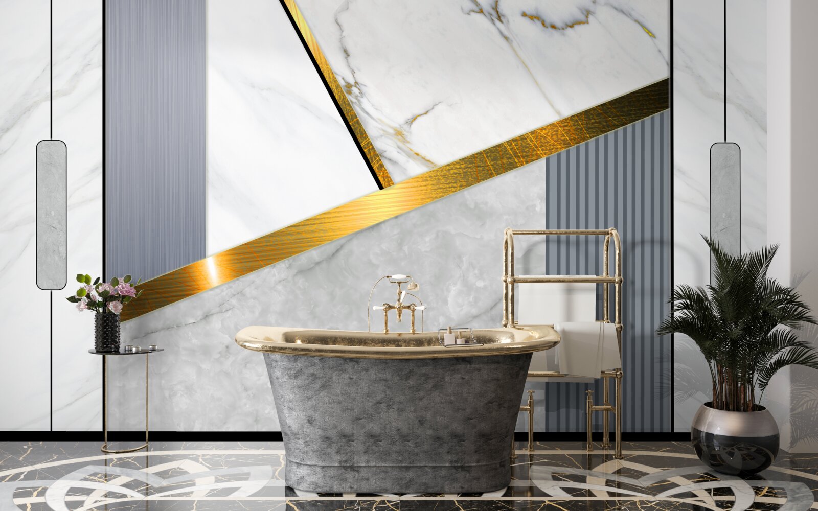 Fotobehang gouden voegen op verticale lijnen