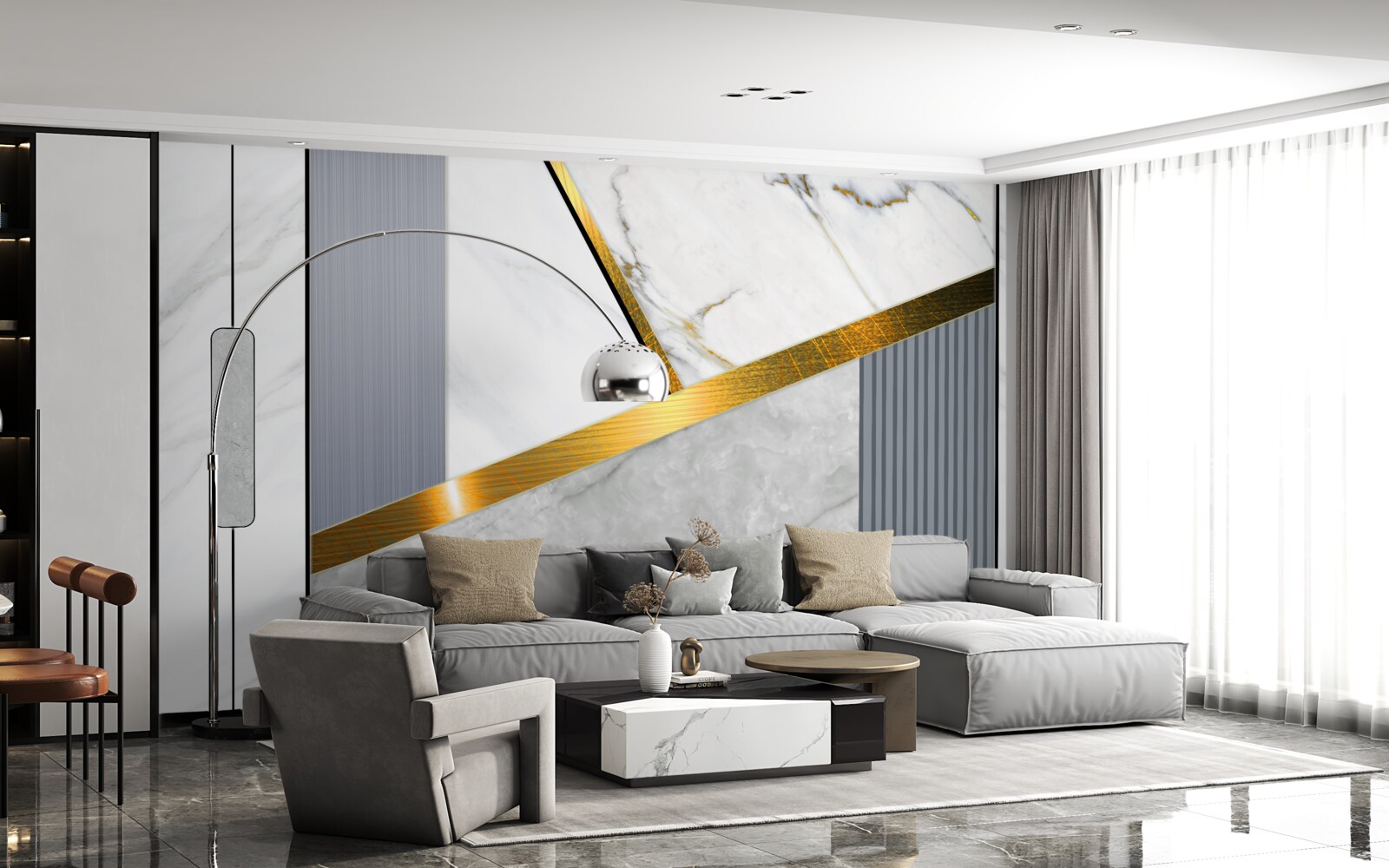 Fotobehang gouden voegen op verticale lijnen