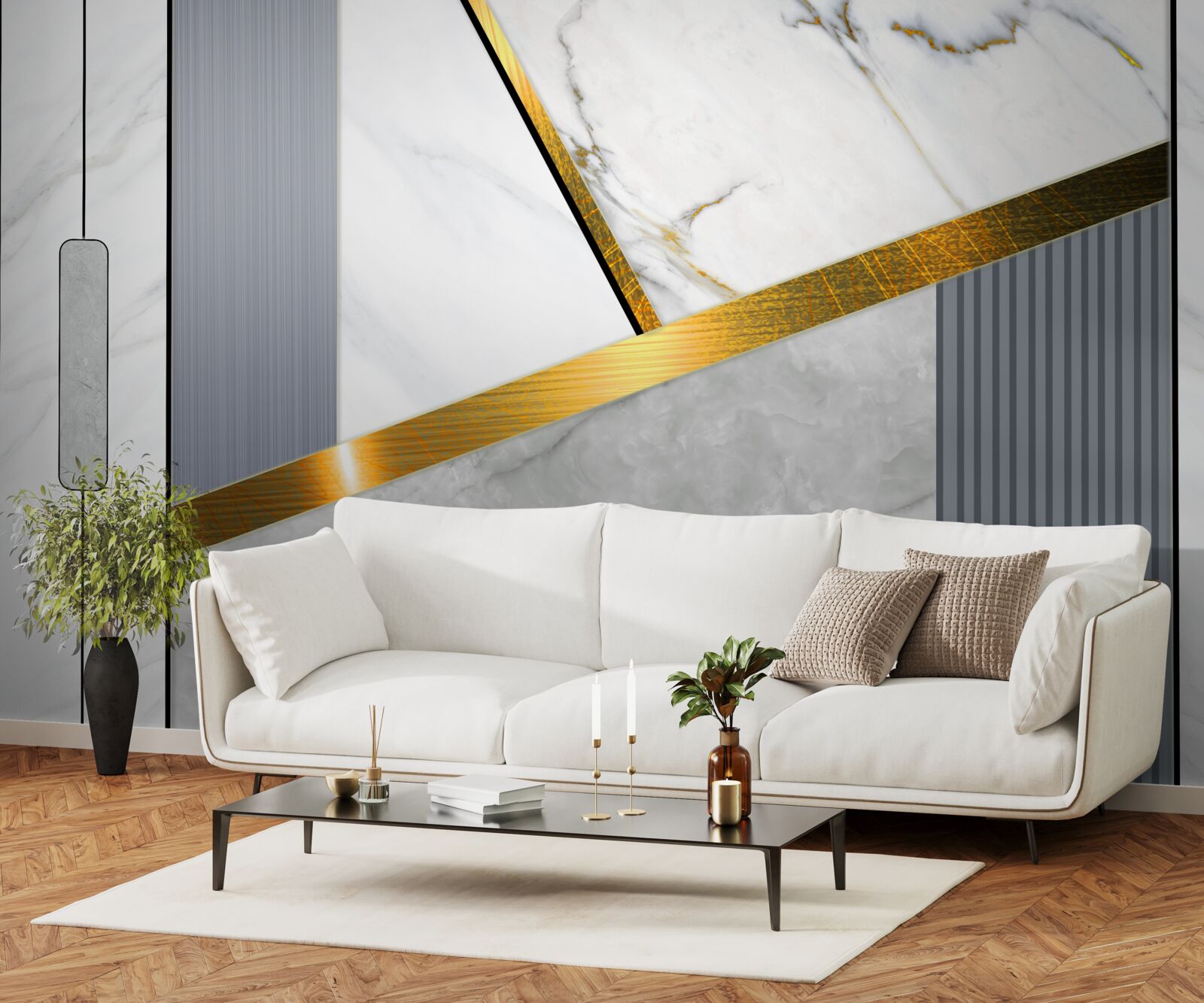 Fotobehang gouden voegen op verticale lijnen