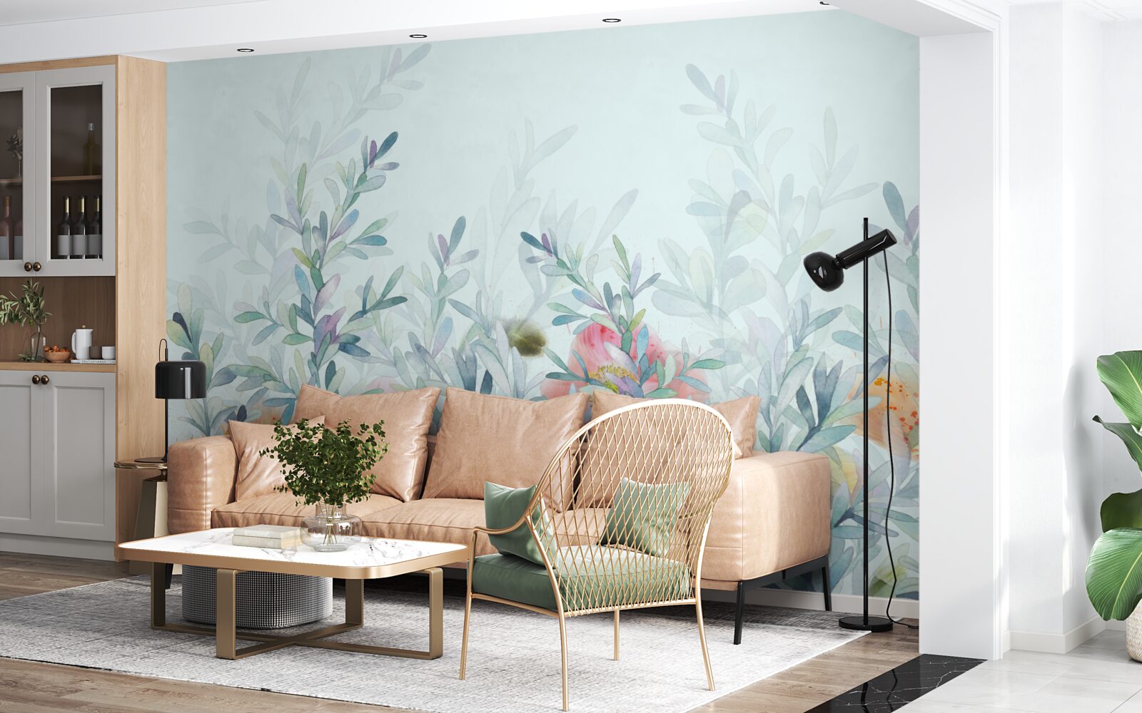 Fotobehang bloemen met een delicate, hemelse tint