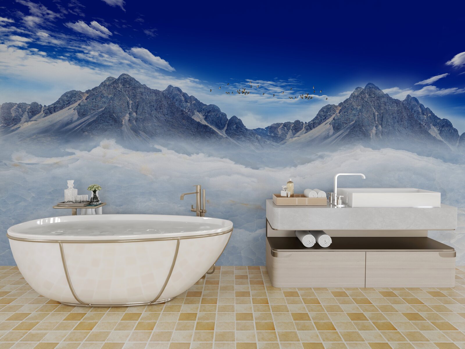 Fotobehang betoverende bergnevelsluier