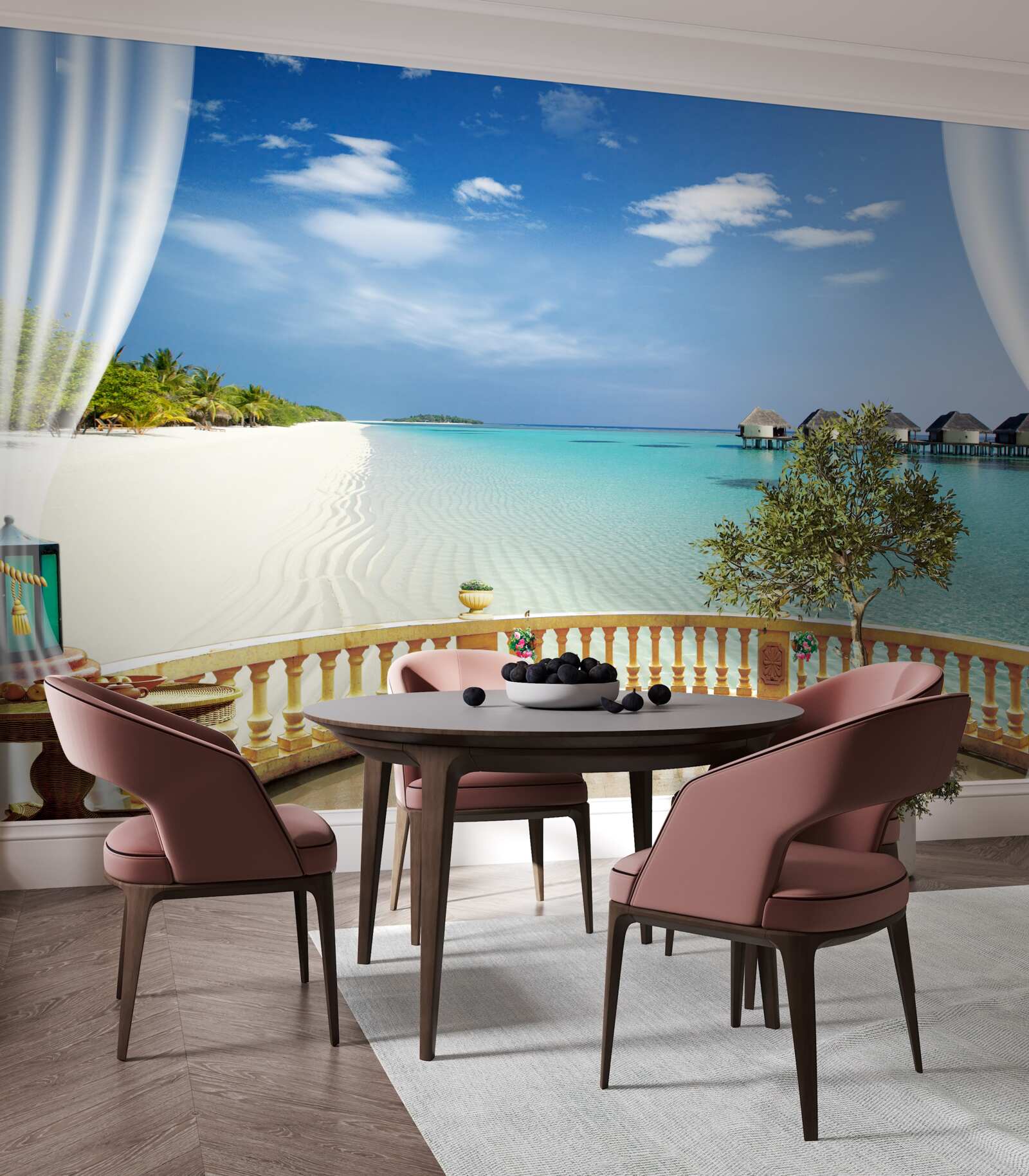 Fotobehang uitzicht op de oceaan vanaf de veranda