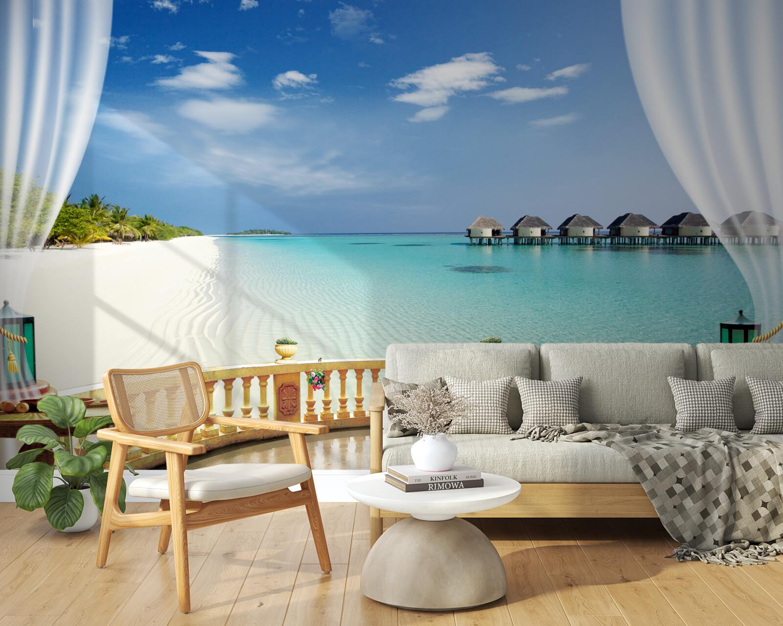 Fotobehang uitzicht op de oceaan vanaf de veranda