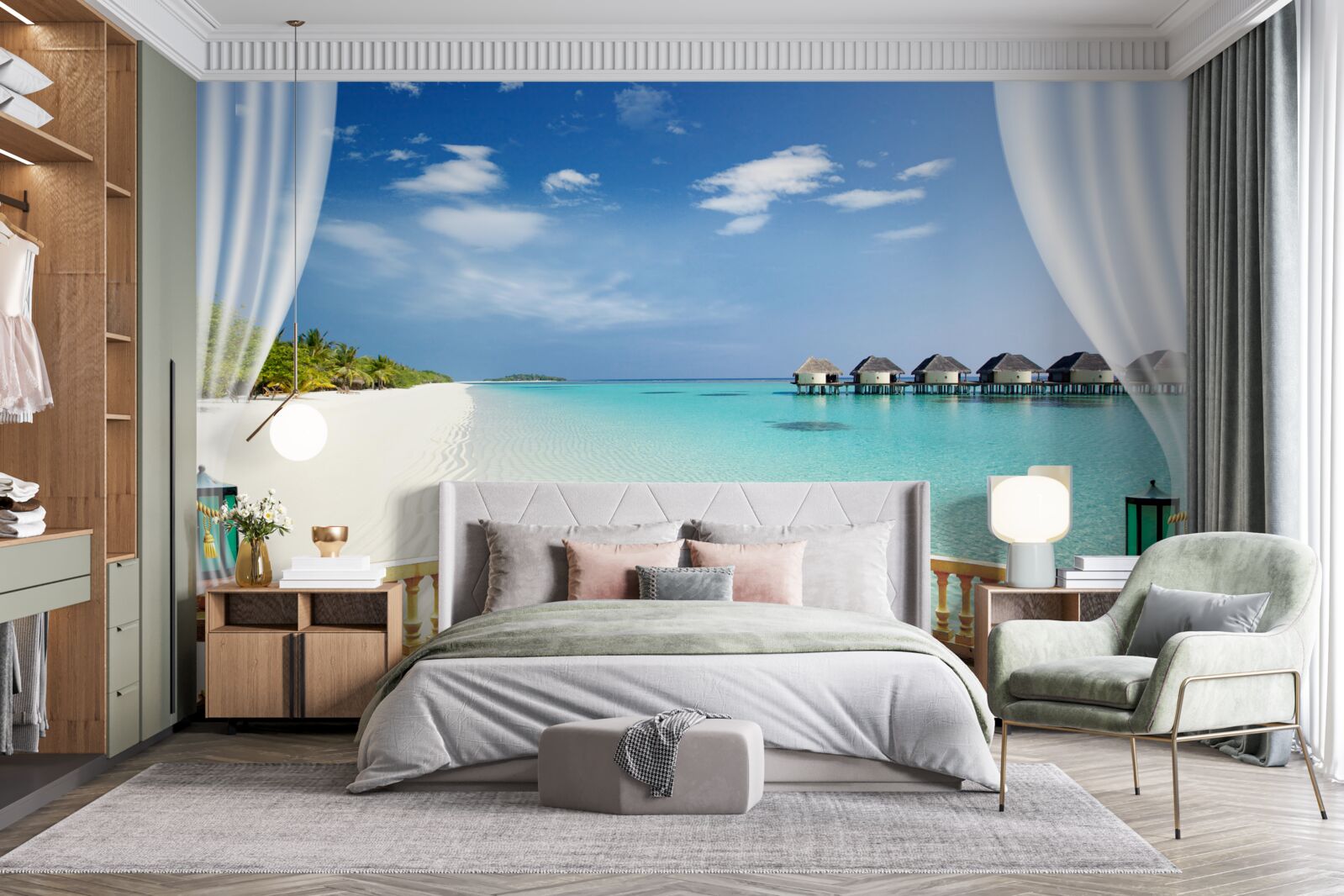 Fotobehang uitzicht op de oceaan vanaf de veranda