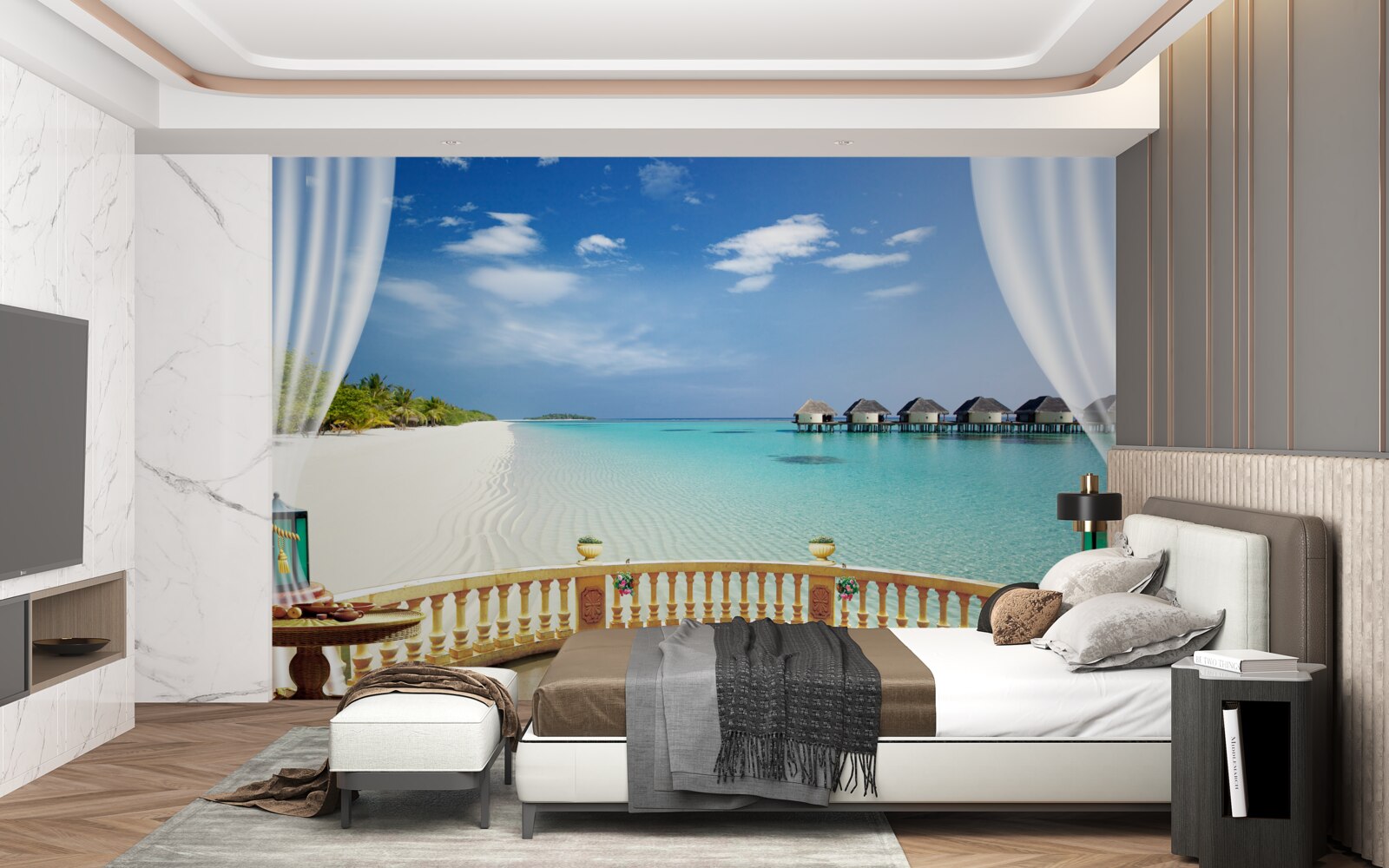 Fotobehang uitzicht op de oceaan vanaf de veranda