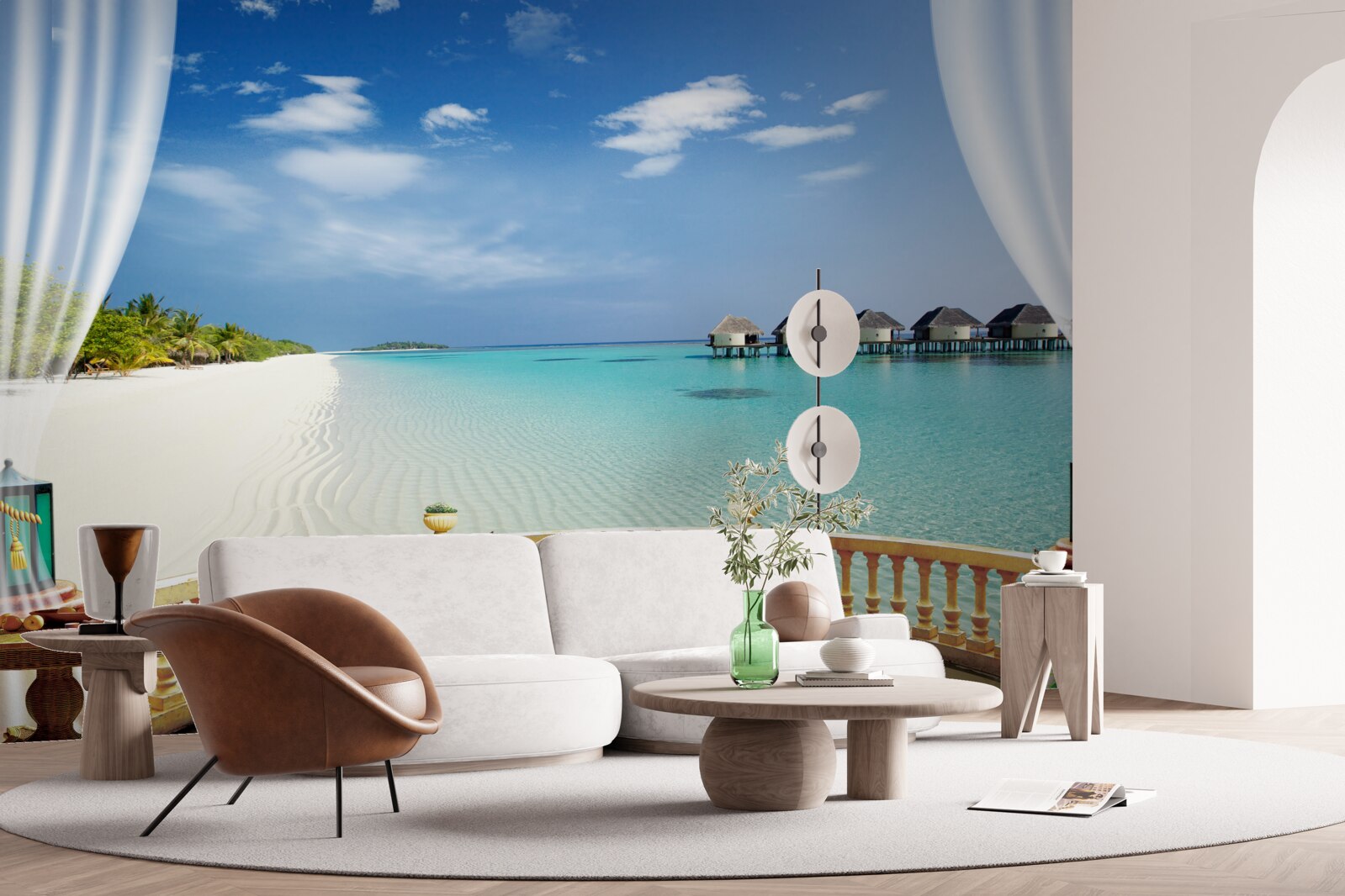 Fotobehang uitzicht op de oceaan vanaf de veranda