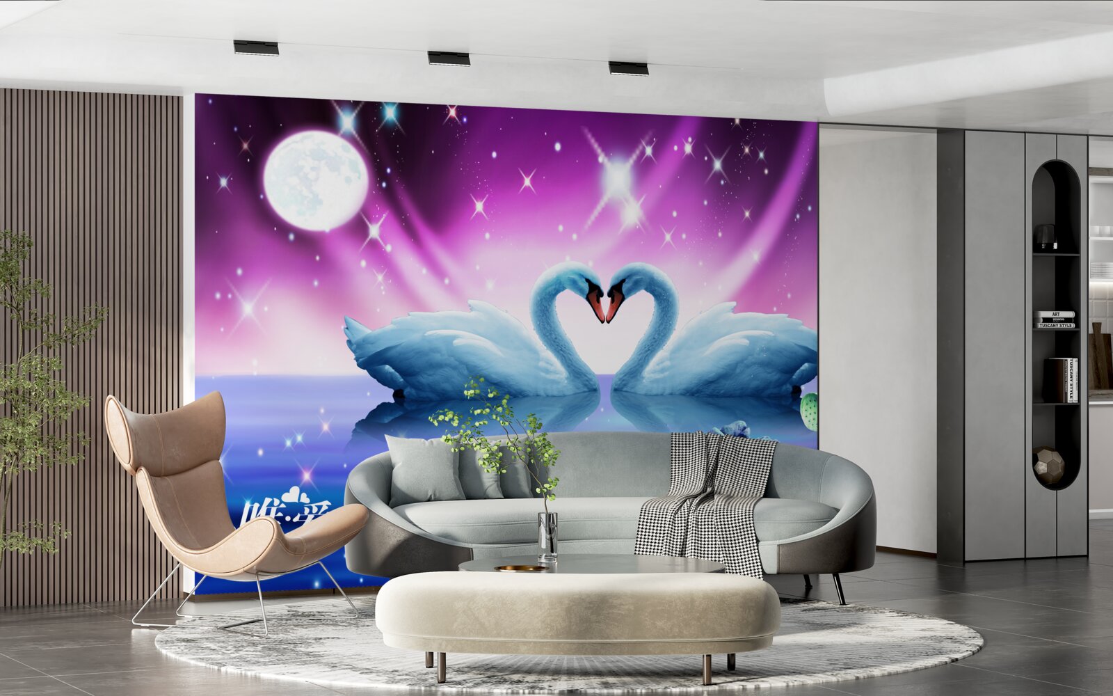 Fotobehang verliefde zwanen vormen een hart