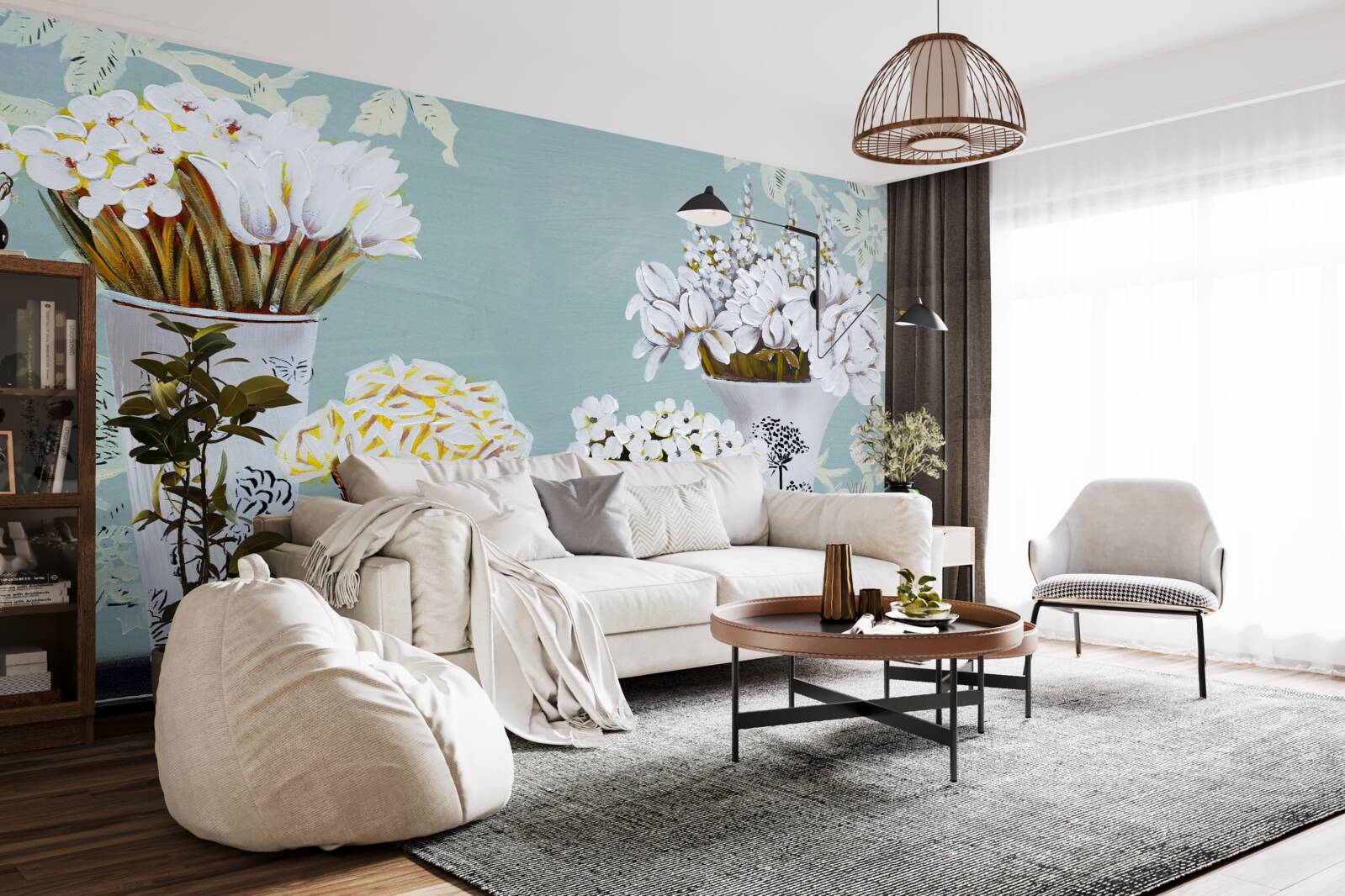 Fotobehang vazen met boeketten bloemen