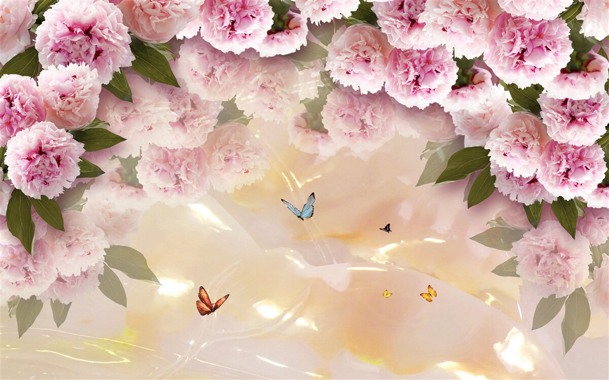 Fotobehang delicate papillons en roze bloemen