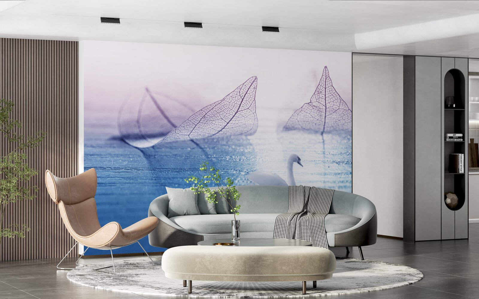 Fotobehang Sneeuwwitte zwaan siert kalm water