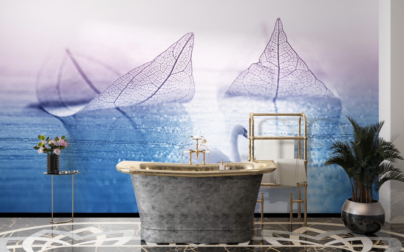 Fotobehang Sneeuwwitte zwaan siert kalm water