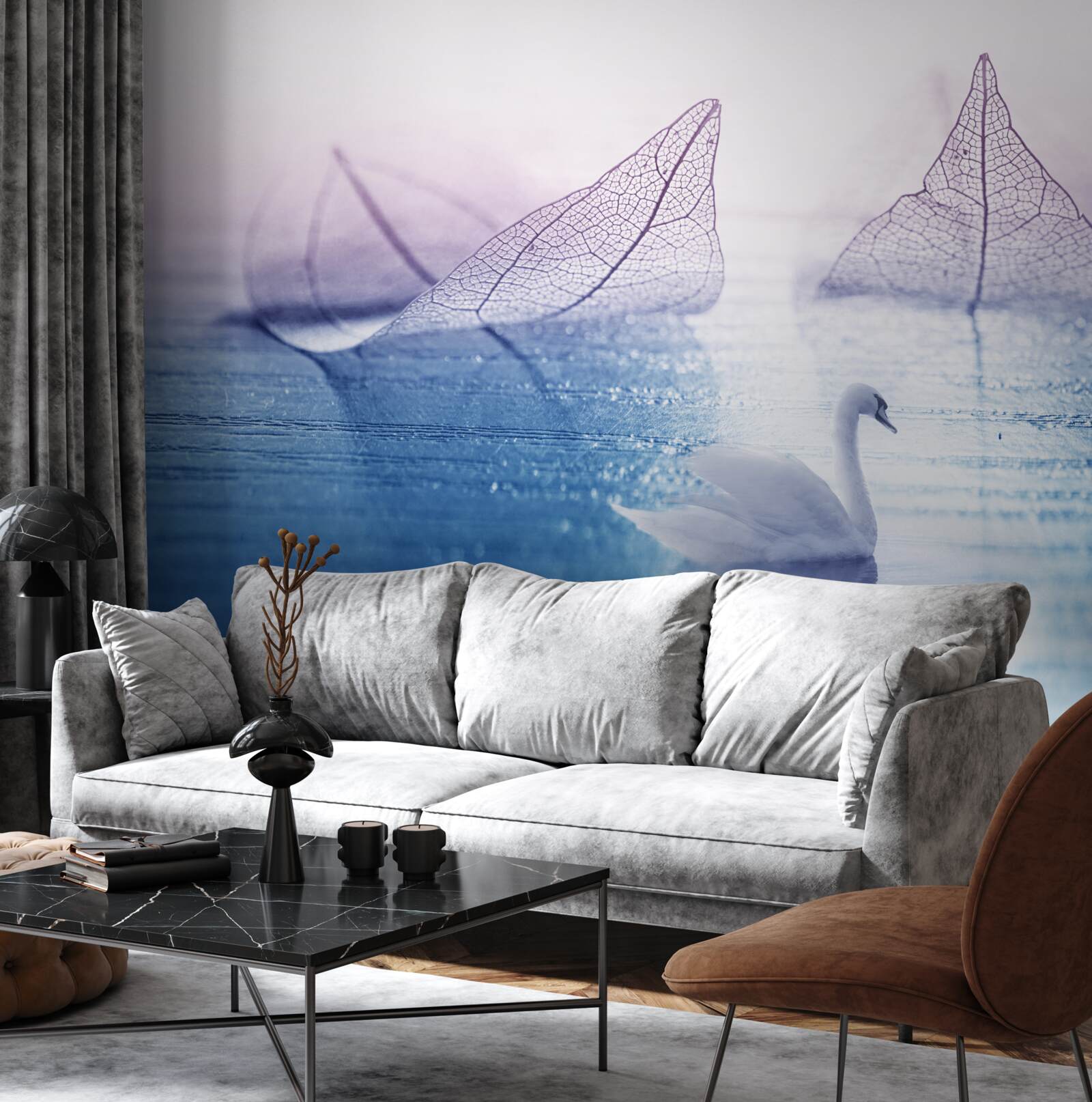 Fotobehang Sneeuwwitte zwaan siert kalm water