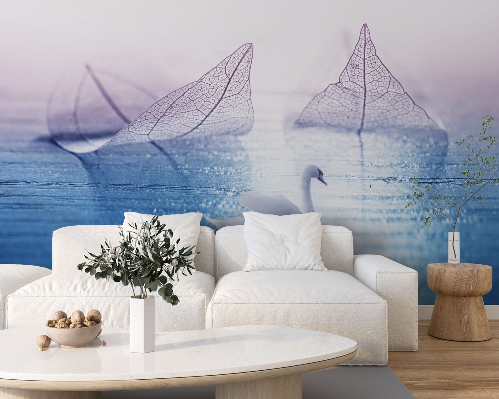 Fotobehang Sneeuwwitte zwaan siert kalm water