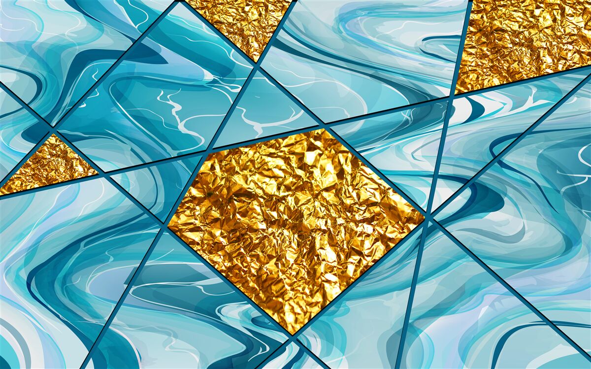 Fotobehang de lucht is blauw en onscherp, versierd met gouden accenten