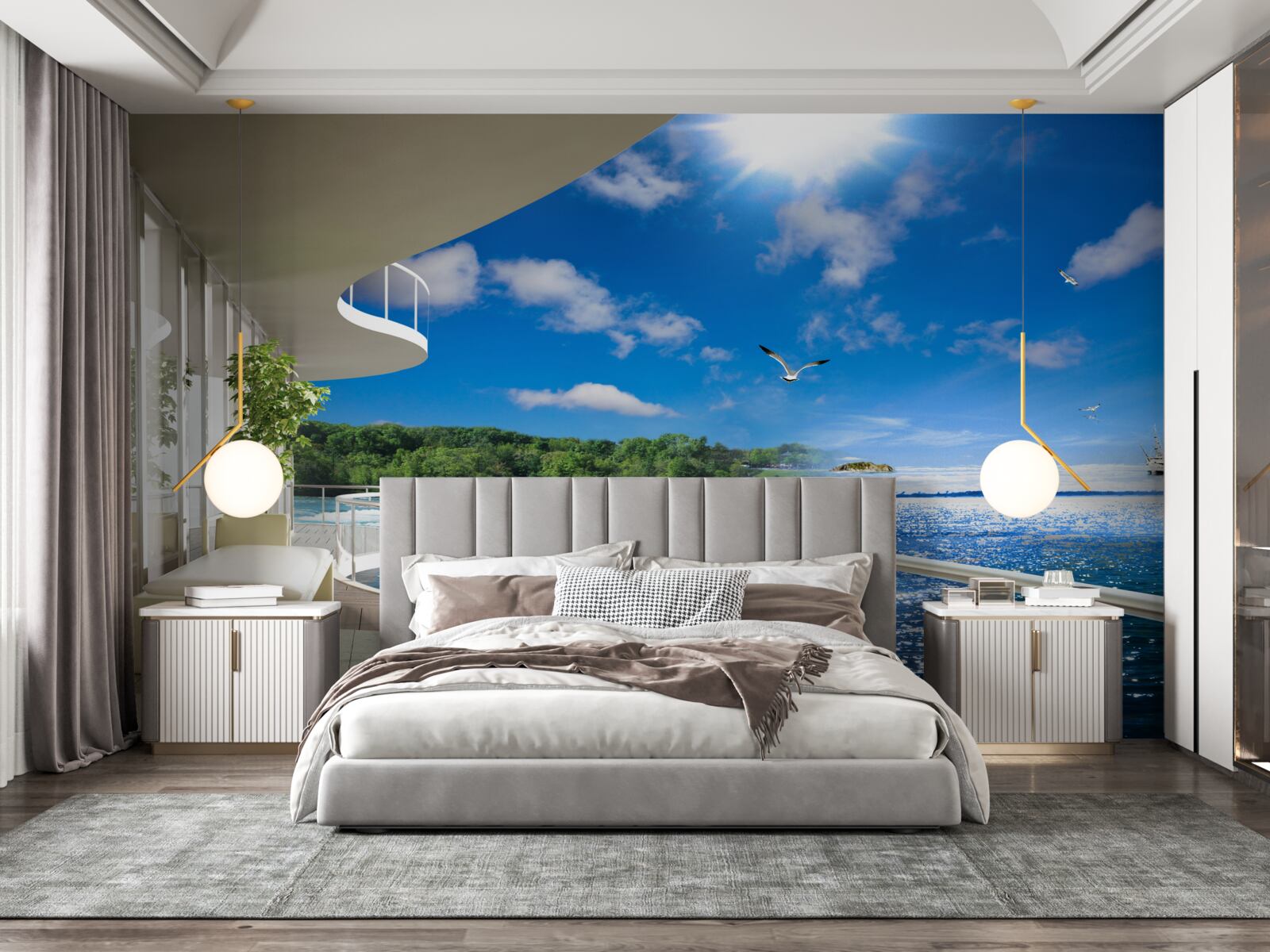 Fotobehang balkon bij een enorme waterval