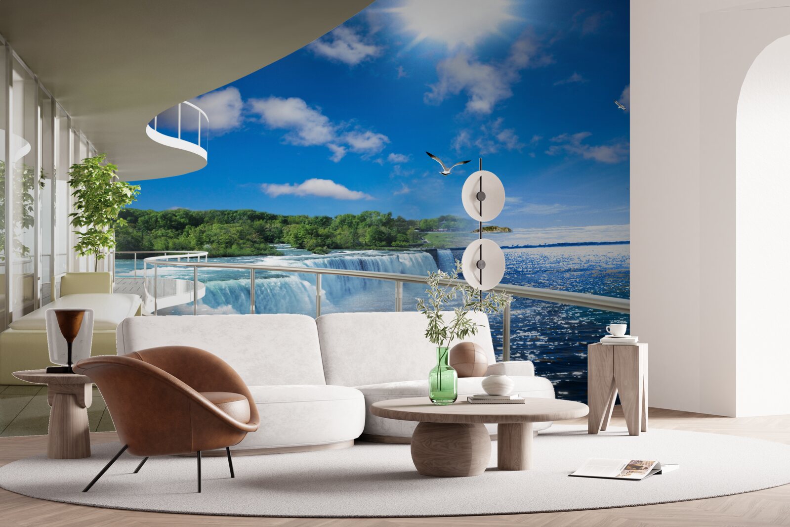 Fotobehang balkon bij een enorme waterval