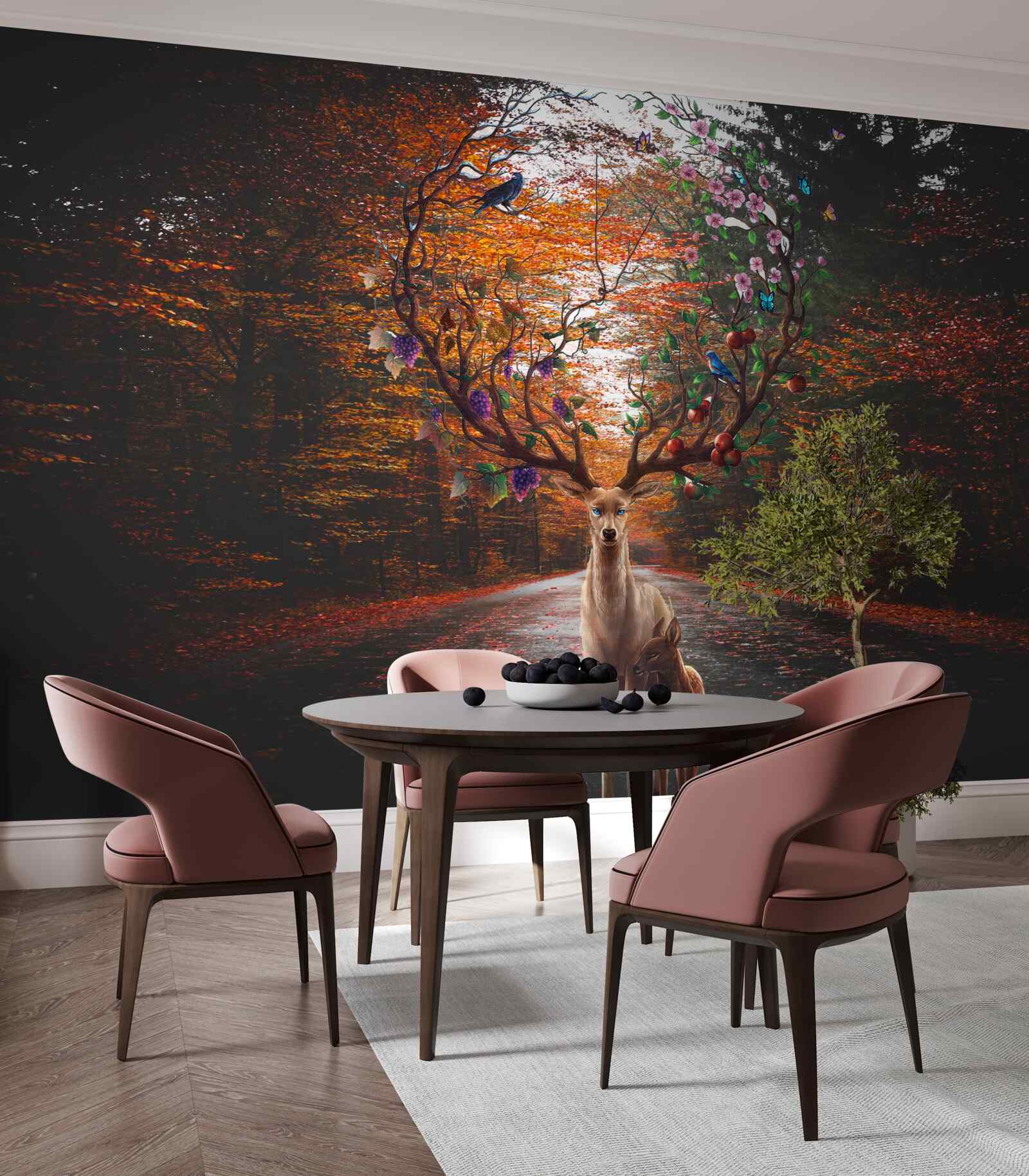 Fotobehang herfstperiode en perfecte geweien van volwassen herten