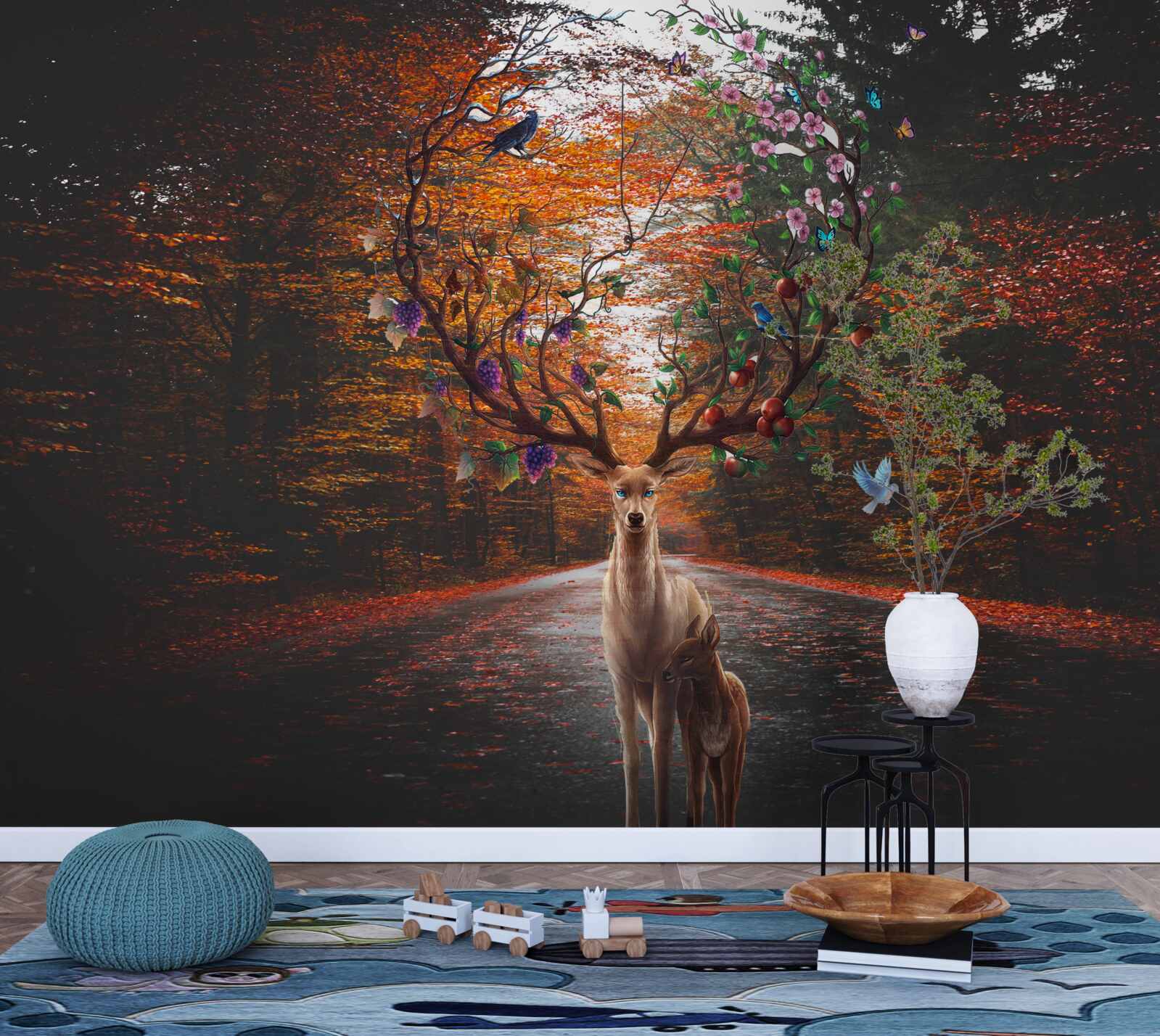 Fotobehang herfstperiode en perfecte geweien van volwassen herten