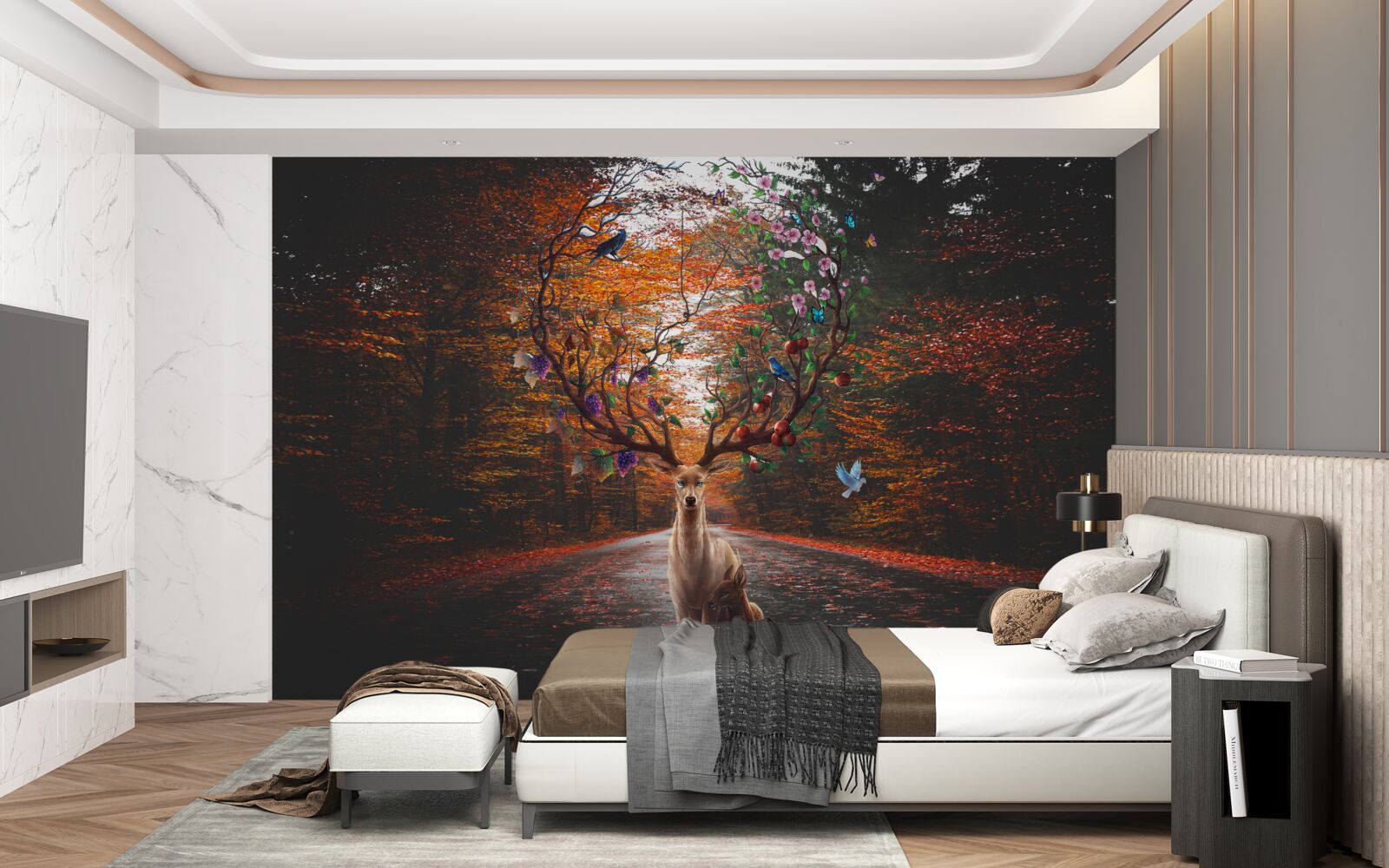 Fotobehang herfstperiode en perfecte geweien van volwassen herten