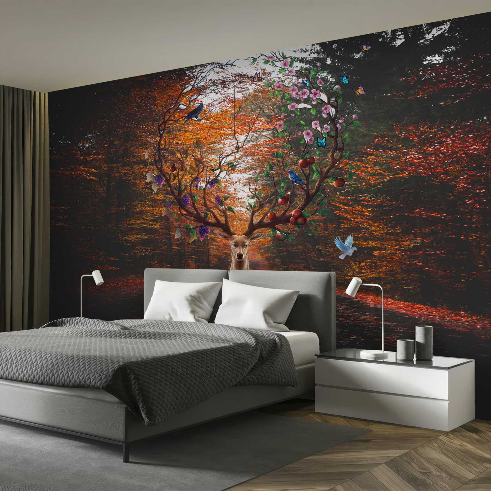 Fotobehang herfstperiode en perfecte geweien van volwassen herten