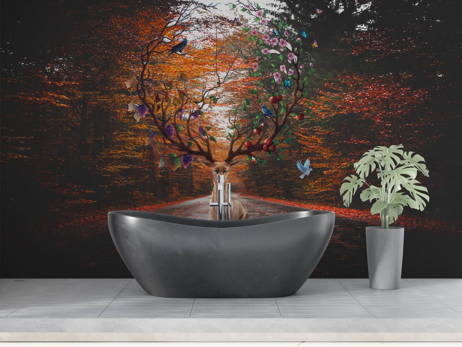 Fotobehang herfstperiode en perfecte geweien van volwassen herten