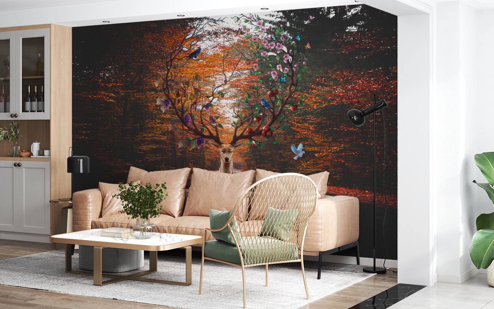 Fotobehang herfstperiode en perfecte geweien van volwassen herten