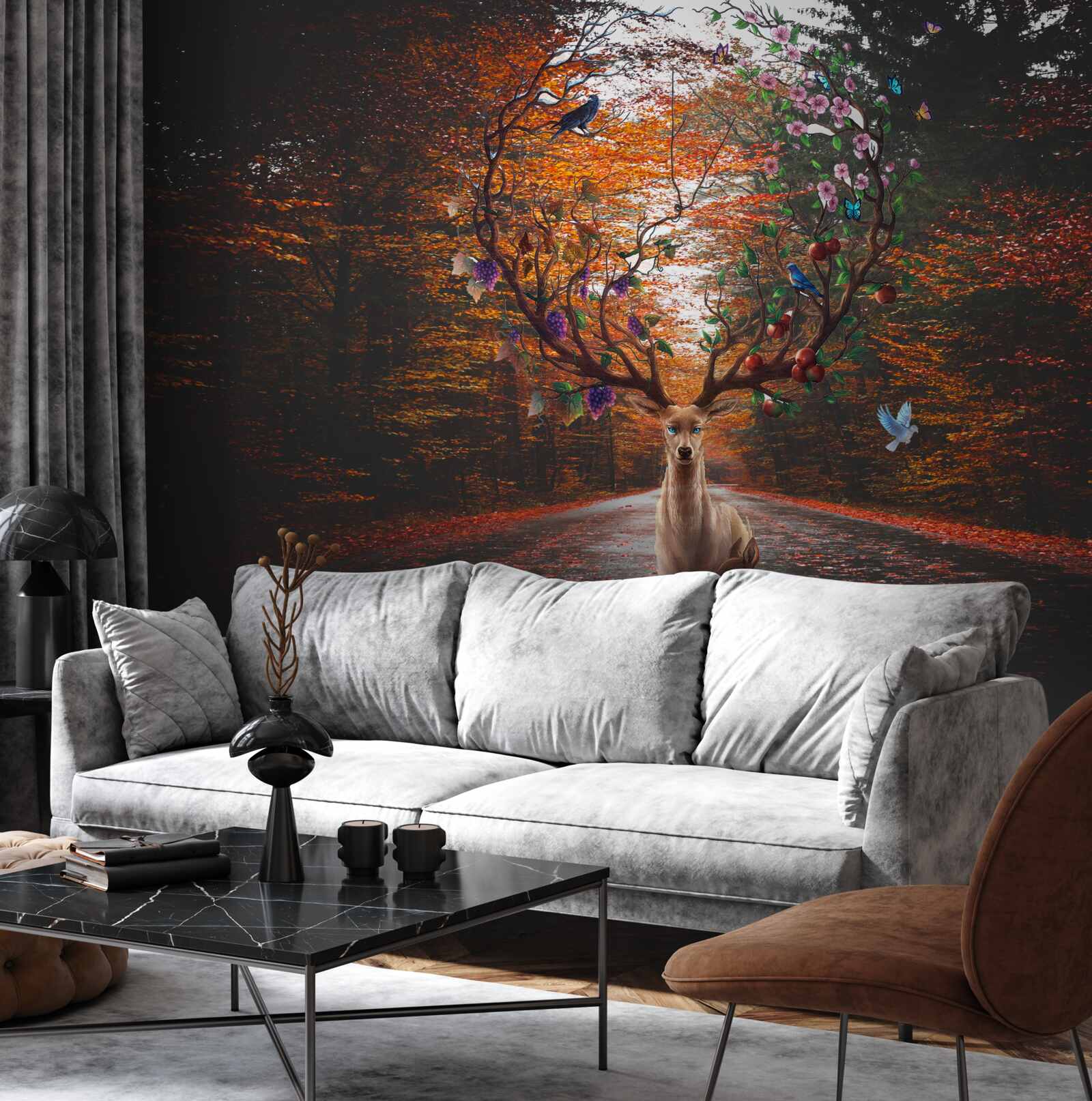 Fotobehang herfstperiode en perfecte geweien van volwassen herten