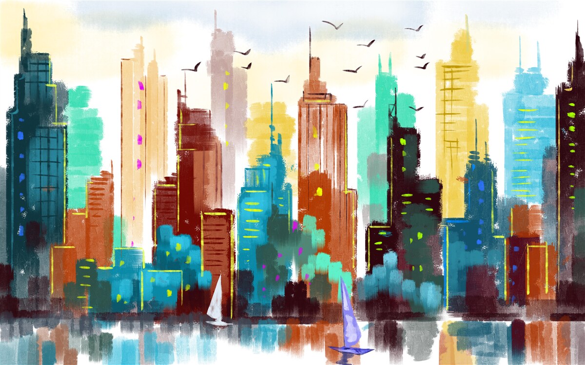 Fotobehang abstracte weergave van de moderne stad