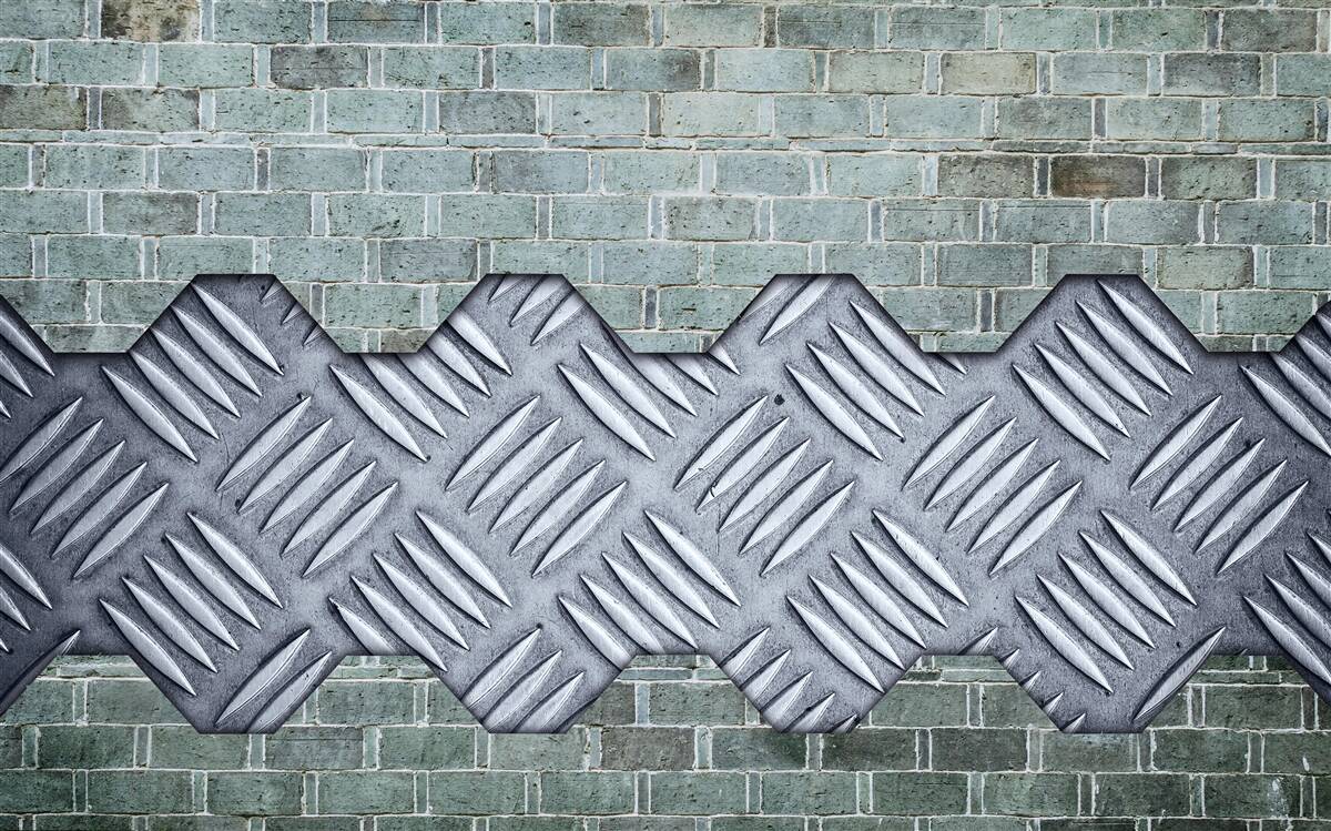 Fotobehang bakstenen muur met aluminium beplating