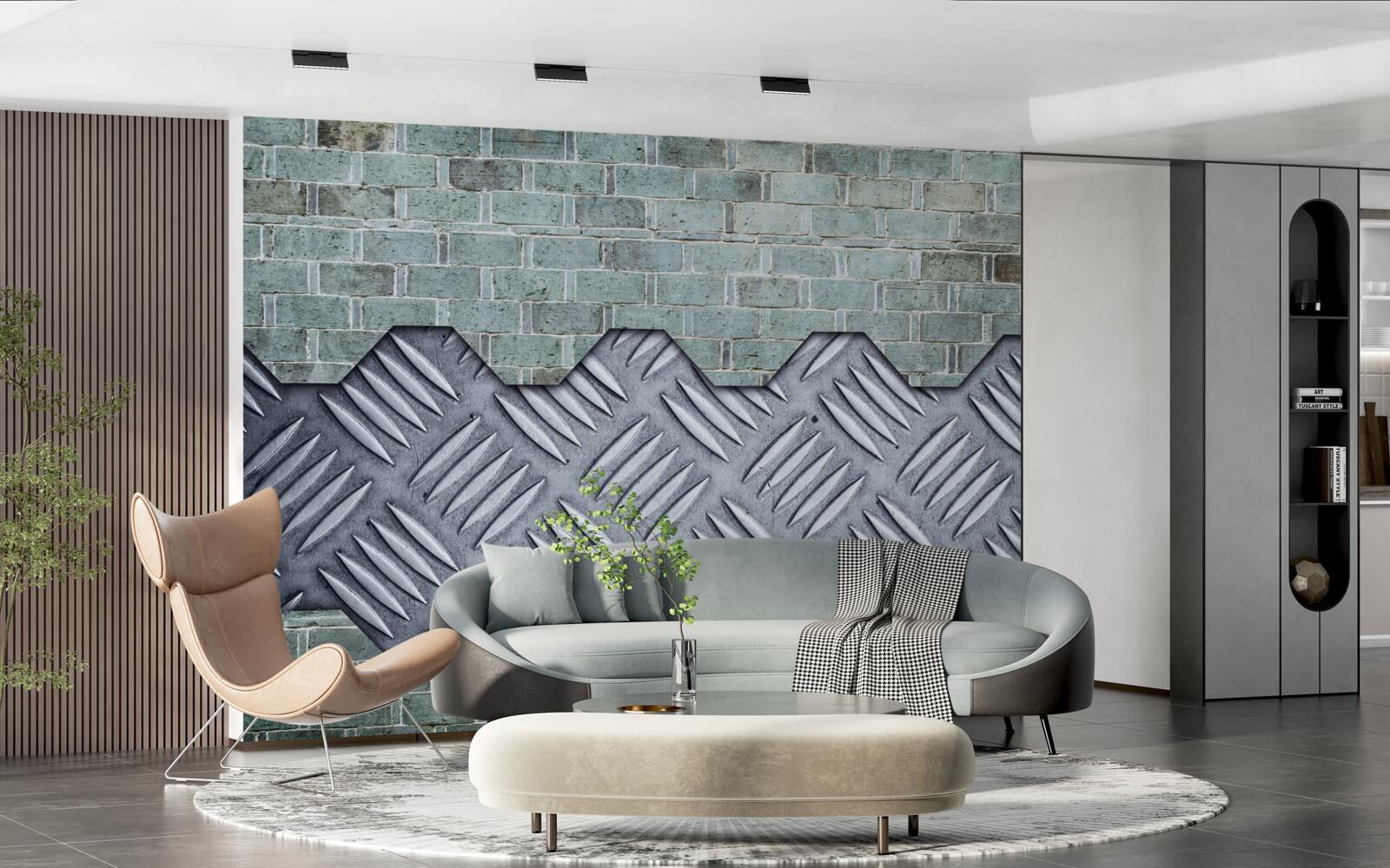 Fotobehang bakstenen muur met aluminium beplating