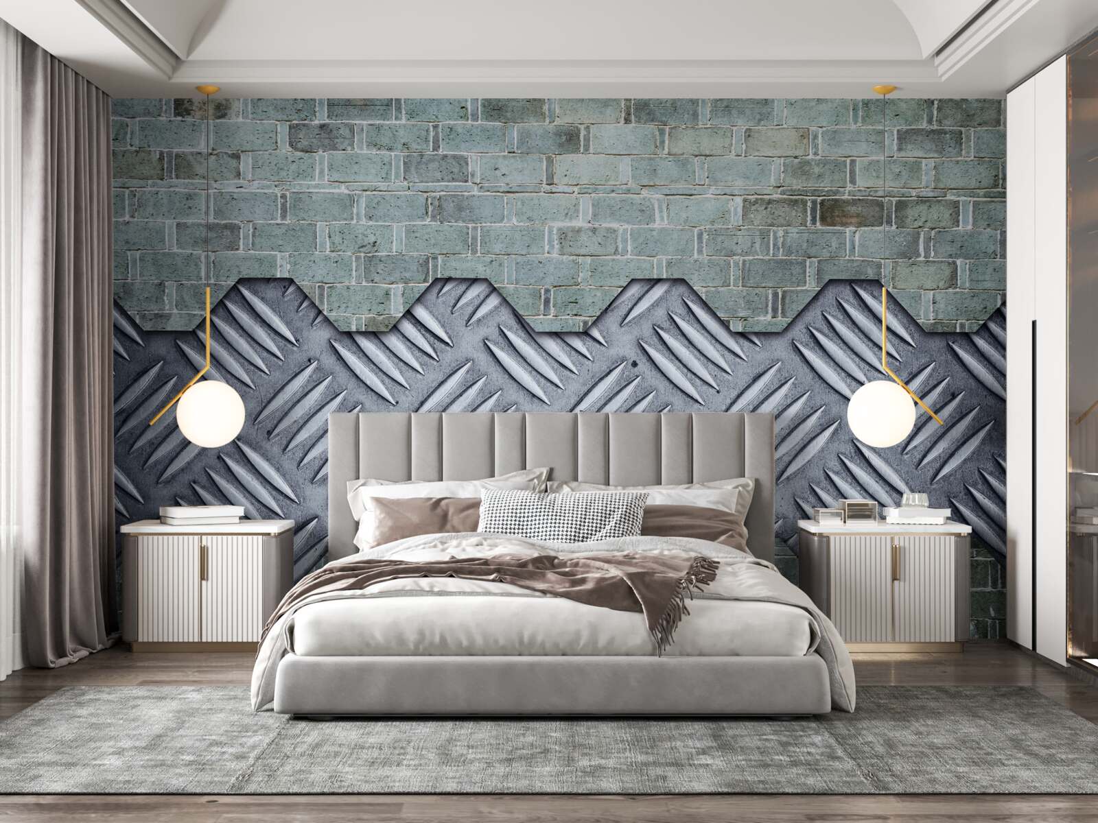 Fotobehang bakstenen muur met aluminium beplating