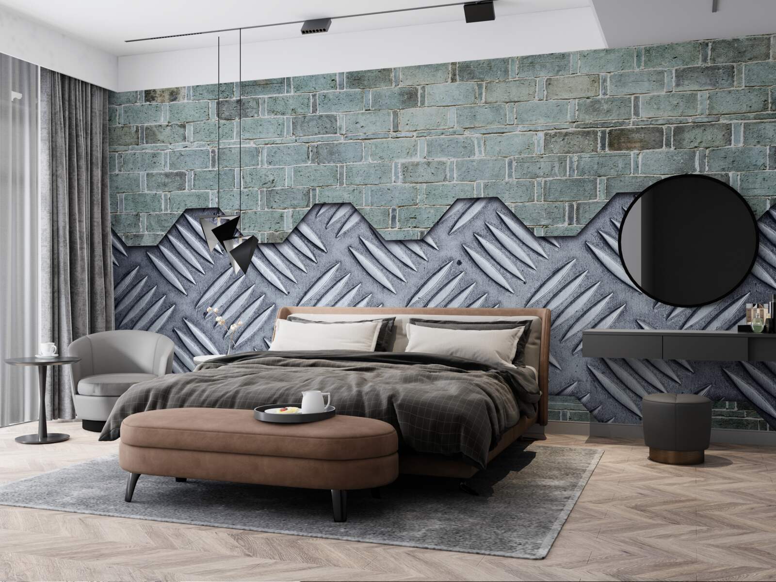 Fotobehang bakstenen muur met aluminium beplating